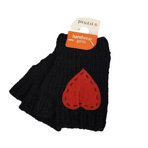 Pistil Lambswool Fingerless Gloves Black Red Heart Patch Handwear Emo Cute NWT